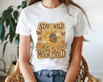Stay Wild Moon Child T-Shirt, Celestial Boho Tee