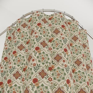 Vintage Botanical Tile Shower Curtain, Earthy Green Terracotta Floral Bathroom Decor, Vintage Floral Shower Curtain, Nature Shower Curtain