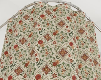 Vintage Floral Tile Shower Curtain, Earthy Green Bathroom Decor