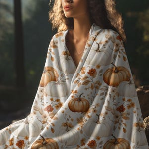 Pumpkin Blanket, Cozy Velveteen Fleece Throw, Autumn Pumpkins & Florals, Fall Decor, Thanksgiving Gift, Cozy Homes, Pumpkin Fleece Blanket