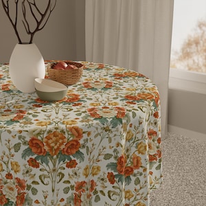 Tafelkleed herfstbloemen, vierkant polyester, vierkant tafelkleed, Thanksgiving-tafel, tafelkleed herfst, tafelkleed oranje, goud en groen