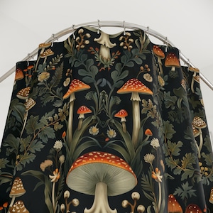 Enchanted Forest Mushroom Shower Curtain, Dark Floral Shower Curtain, Forestcore, Botanicals Mushroom Shower Curtain, Nature Shower Curtain