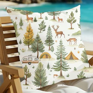 Woodland Camping Outdoor Pillow, Forest Decor, Rustic Decor, Camping Decor, Camping Outdoor Pillow, Patio Decor, Patio Pillows
