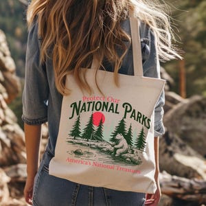 Protect Our National Parks Baumwollsegeltuch-Einkaufstasche, Nationalparks-Tasche, Nationalpark-Einkaufstasche, nachhaltige Tasche, Bärenfischen