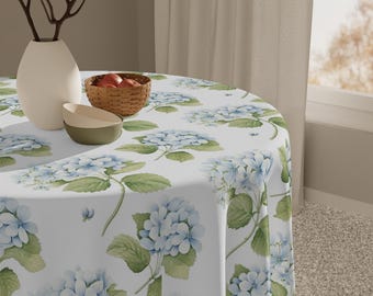 Blue Hydrangea Floral Tablecloth, Shabby Chic Polyester, 55.1" Square