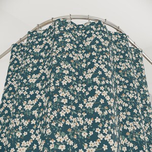 Teal Floral Shower Curtain, White Flower, Bathroom Decor, Botanical Shower Curtain, Cottagecore Shower Curtain, Flower Print Curtain