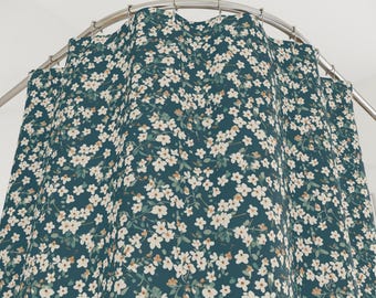 Teal Floral Shower Curtain, Botanical Cottagecore Bathroom Decor