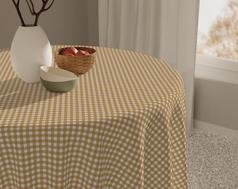 Mustard Yellow Gingham Tablecloth, Cottagecore Checkered Table Cover