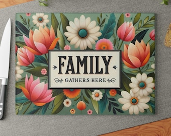 Floral Tempered Glass Cutting Board, Cottagecore Kitchen Decor