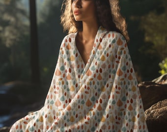 Manta polar de terciopelo con hojas de otoño, estilo cottagecore
