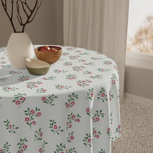 Red Wildflower Floral Tablecloth, Shabby Chic Polyester Square