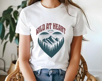 Wild at Heart Nature T-Shirt, Mountain Heart Graphic, Unisex Fit