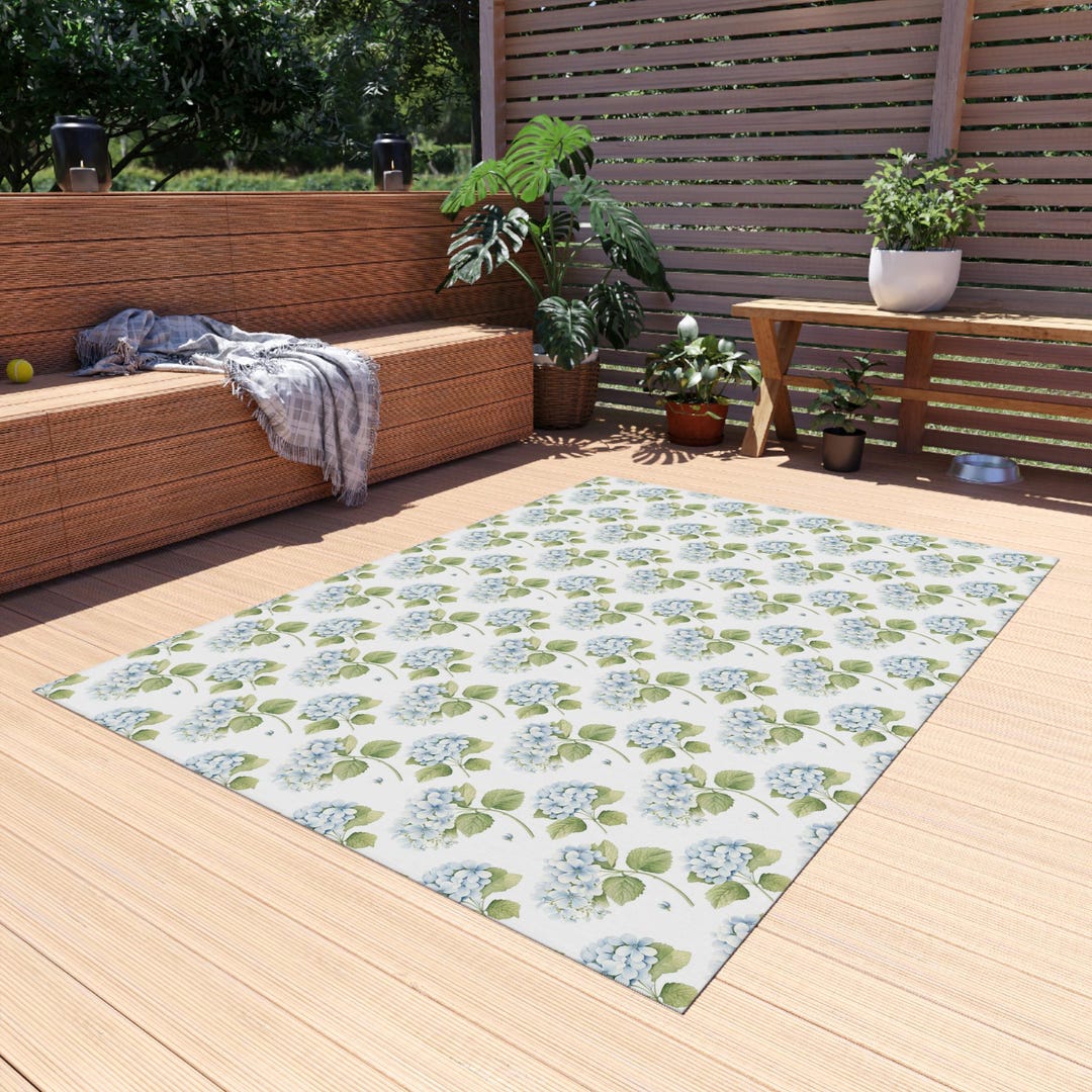 Blue Hydrangea Outdoor Rug, Floral Patio Porch Decor - Etsy