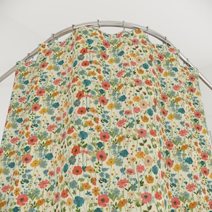 Colorful Floral Shower Curtain Cottagecore Floral Bath Decor Coral Teal Mustard Cream Vintage Flowers Cottagecore Bathroom Nature Curtain