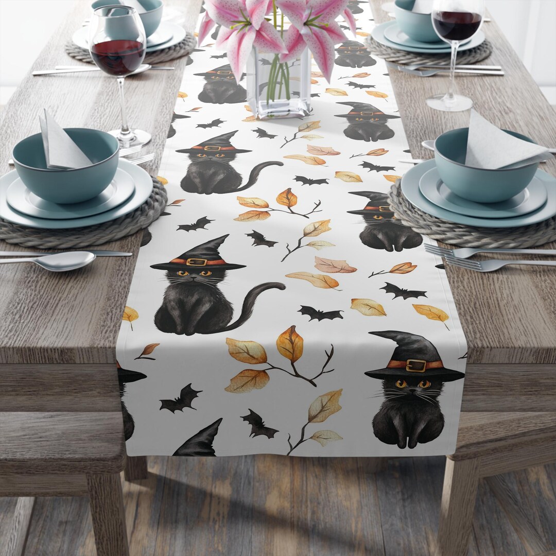 Witchy Black Cat Halloween Table Runner, Spooky Fall Decor - Etsy