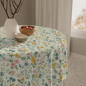 Pastel Floral Tablecloth, Square Polyester, Floral Tablecloth, Spring Decor, Wildflower Tablecloth , Spring Tablecloth, Square Tablecloth