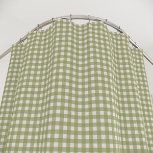 Green Gingham Shower Curtain, Farmhouse Style Checkered Curtain