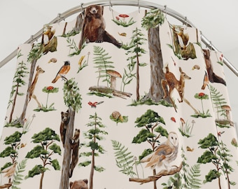 Bear Shower Curtain, Woodland Animals, Rustic Cabin Decor