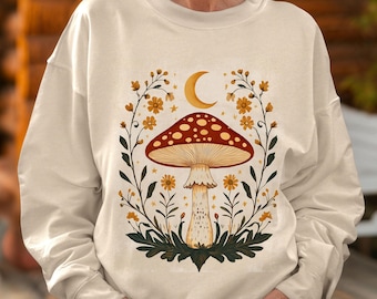 Pilz und Mond Sweatshirt, Cottagecore Pullover