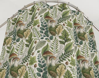 Botanical Mushroom Shower Curtain, Woodland Cottagecore Bathroom Decor