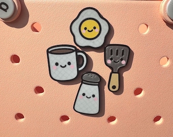 Kitchen Cuties Charm Set: 3D Printed Spatula, Egg, Coffee, Salt Shaker