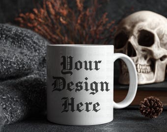 Witchy Mug Mockup: Gothic Dark Academia 11oz Coffee Cup (PNG Download)