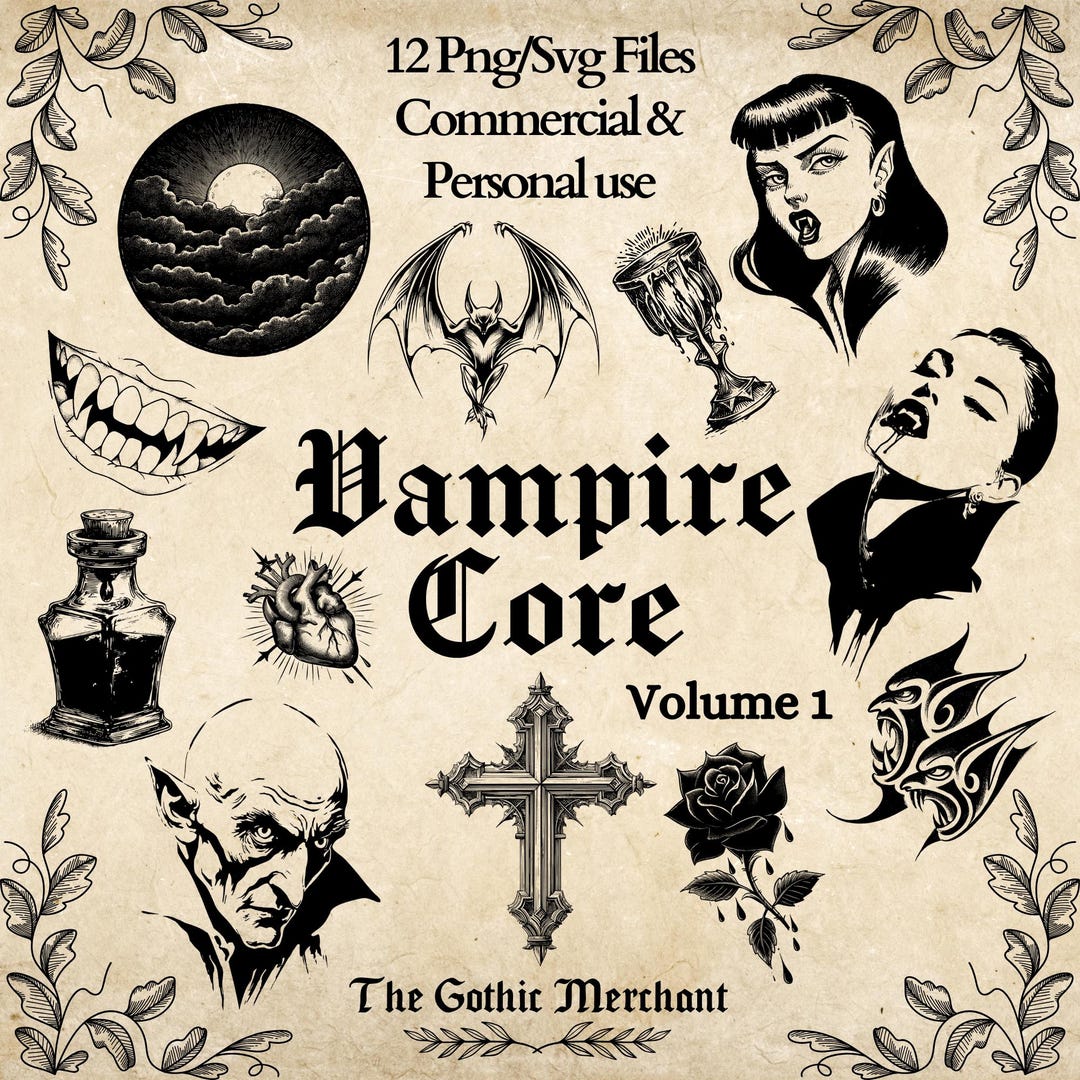 Vampire Graphic Bundle, PNG & SVG Digital Art, Old School Tattoo Style ...