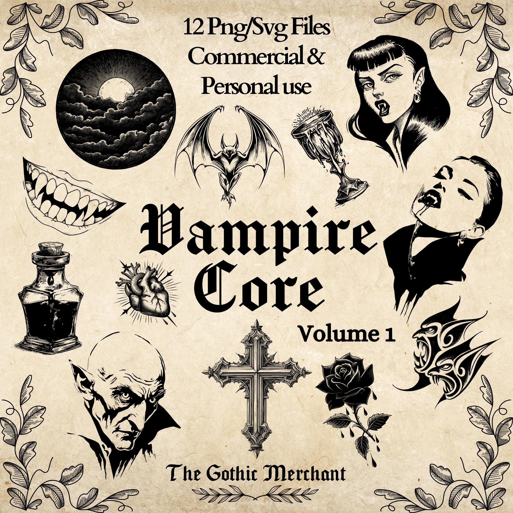 Vampire Graphic Bundle, PNG & SVG Digital Art, Old School Tattoo Style ...