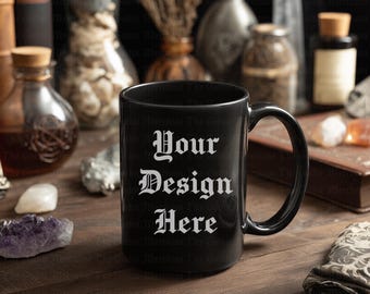 Gothic Mug Mockup: Witchy Dark Academia Style (PNG Instant Download)