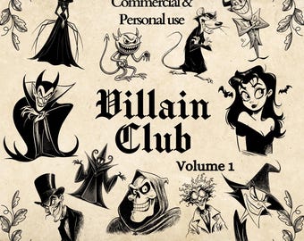Villains Graphic Bundle, PNG & SVG Digital Art, Old School Cartoon Style, Spooky Clipart