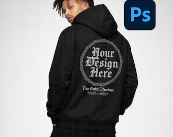 Gildan SF500 Mockup: Alternative Black Hoodie (PNG & PSD Smart Object)