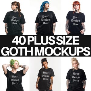 Maquetas de camisetas negras de talla grande: modelos alternativas tatuadas (40 PNG descarga digital)
