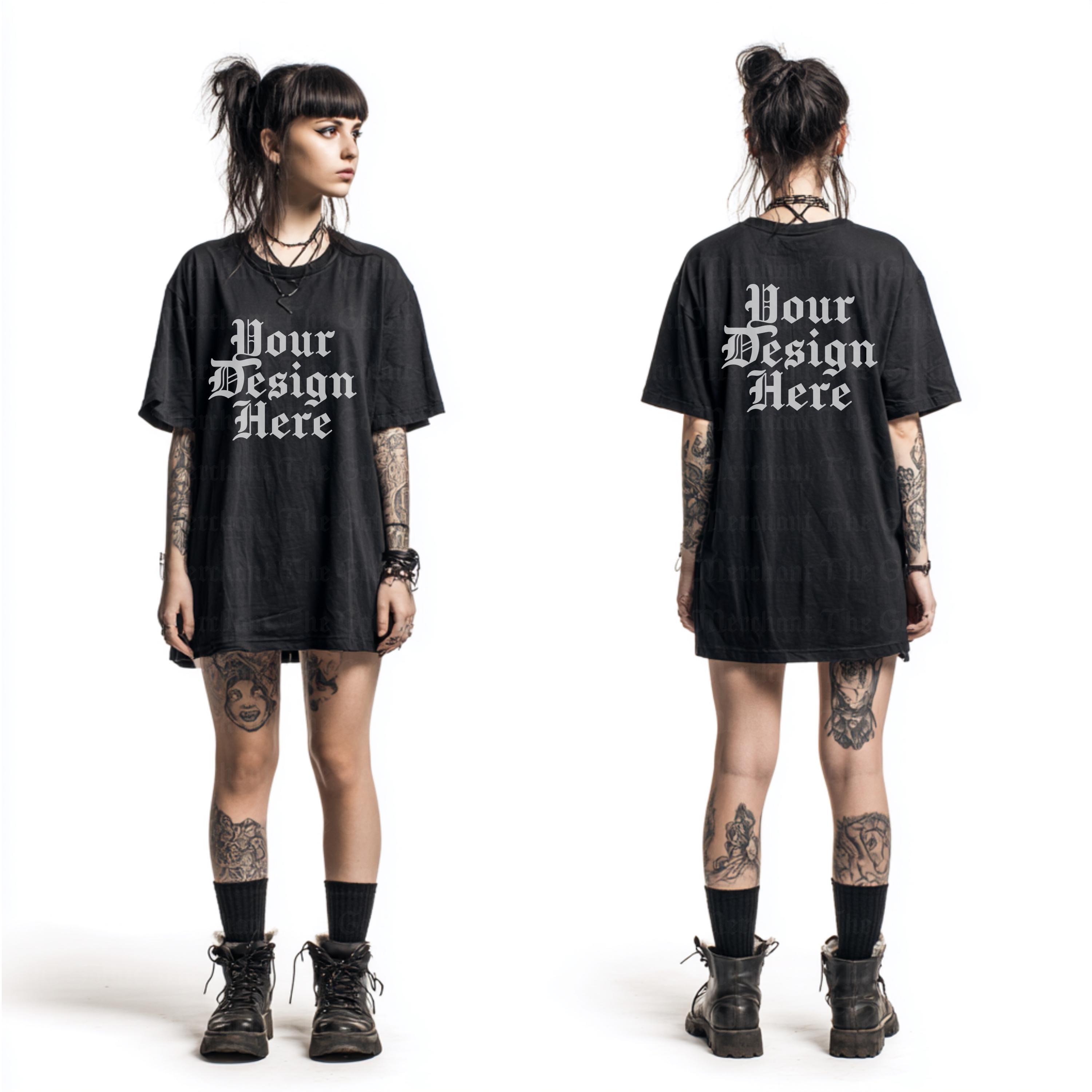 Black Oversize T-shirt Mockup: Gothic Alt Model (PNG File, Instant