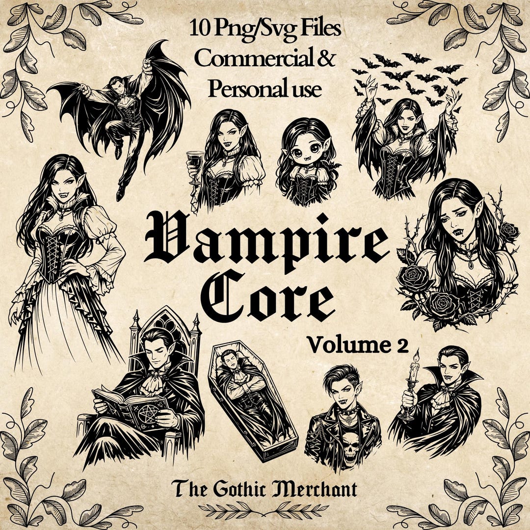 Vampire Graphic Bundle, PNG & SVG Digital Art, Drawing Style, Clipart ...