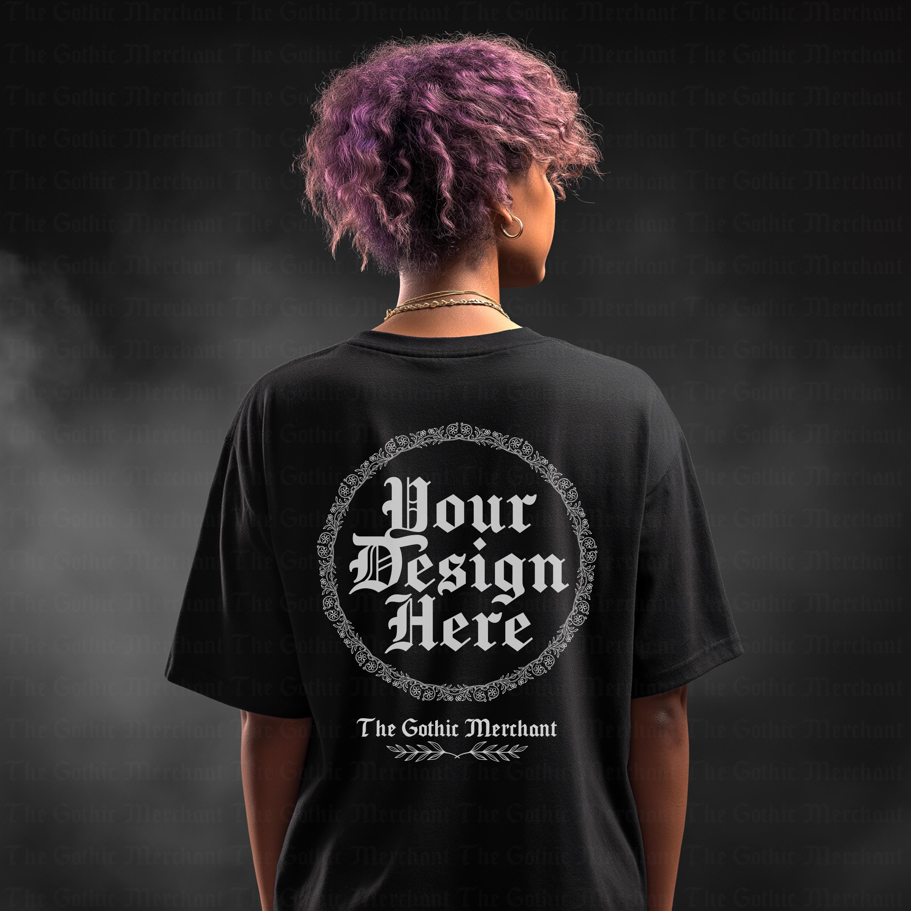 トップス SETUP-EXE BOLD LETTERING LOOSE TOP Black Oversize T-shirt Mockup: Alternative Model, Back View (PNG