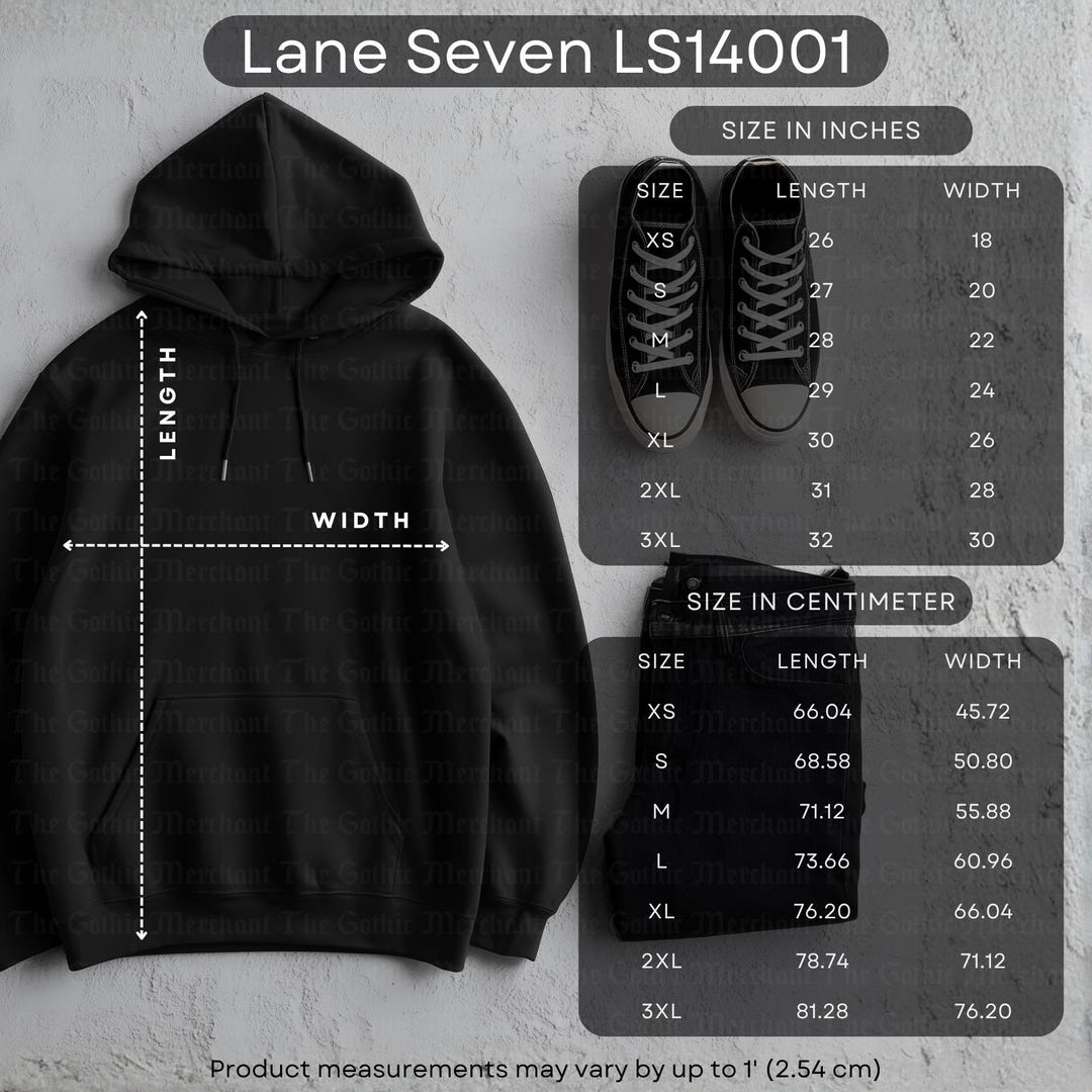 Lane Seven LS14001 Hoodie Size Chart, Care Instructions & Mockups