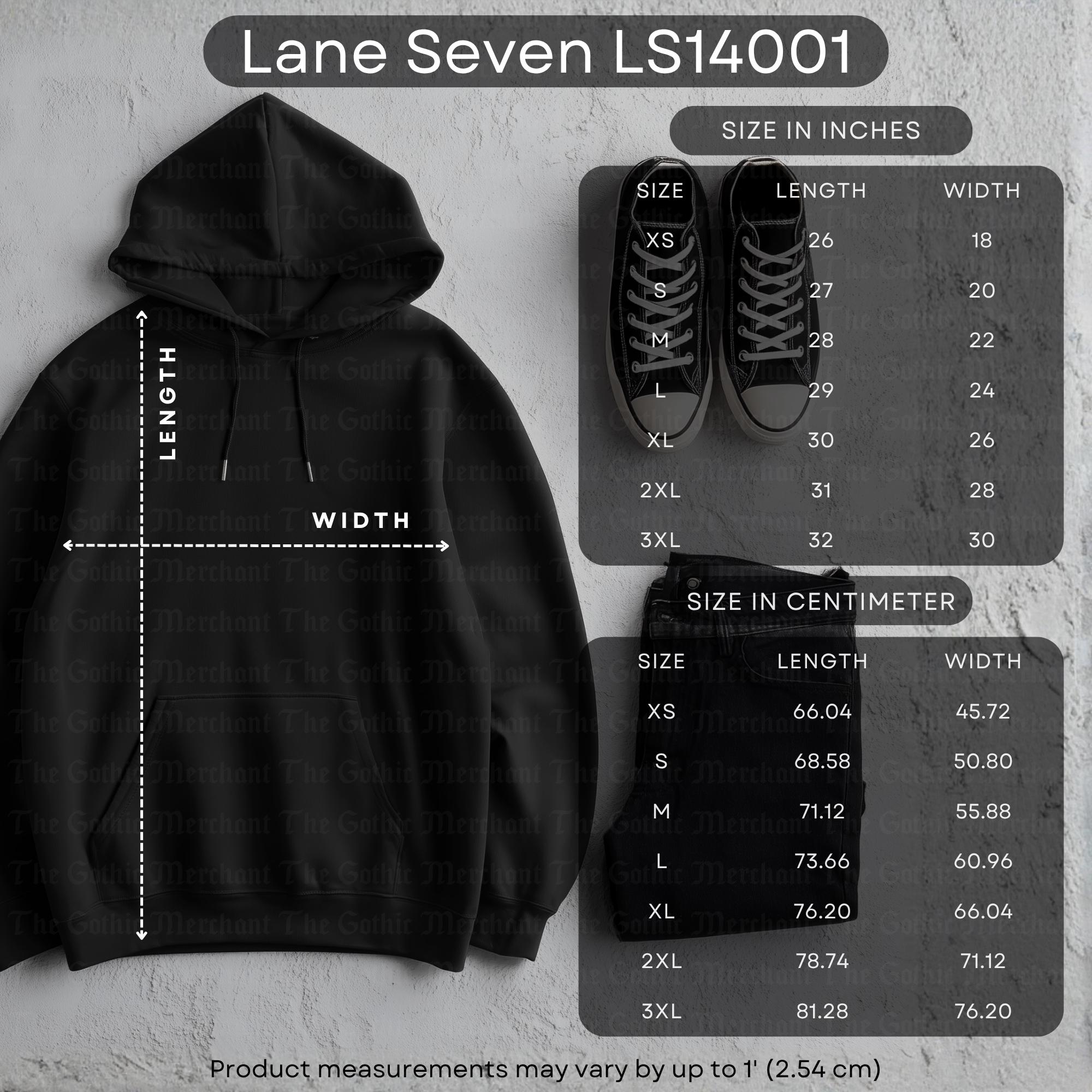 Lane Seven LS14001 Hoodie Size Chart, Care Instructions & Mockups