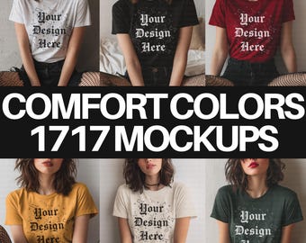 Comfort Colors 1717 Mockups Bundle: Minimal Grunge T-Shirt (9 PNG Digital Download)