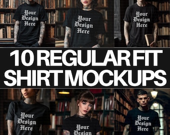 Black T-Shirt Mockup Bundle: Dark Academia Library (10 PNG Images)
