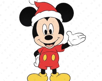 Clipart de Mickey Mouse navideño, dibujos animados navideños PNG (descarga instantánea)