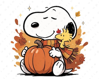 Snoopy Fall PNG, Woodstock Pumpkin Autumn Color Splash Clipart (Digital Download)