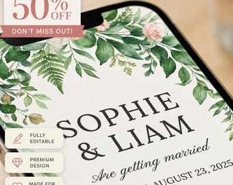 Digital Wedding Invitation Website, Personalized Wedding Website with Countdown Timer, Botanical Invite, Full Setup Included