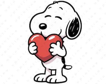 Snoopy Holding Heart Clipart, Peanuts Cartoon, PNG (Digital Download)