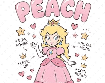 Prinzessin Peach PNG Clipart, Gamer Girl Nintendo Style Charakter (Digitaler Download)