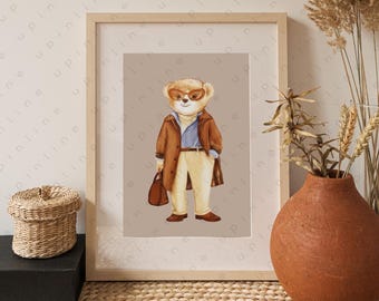 Cute Teddy Bear Nursery Wall Art Set, Kids Room Printable Bear Illustrations, Baby Room Decor, Neutral Animal Art, Digital Download PNG