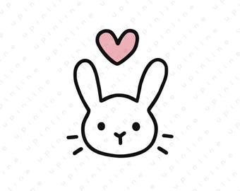 Cute Kawaii Bunny PNG, Minimal Bunny Illustration, Cute Rabbit Face, Kawaii Animal Clipart, Transparent PNG Digital Download