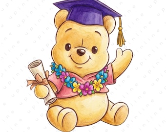 Winnie the Pooh Graduation PNG, Vintage Cartoon Character Digital Download