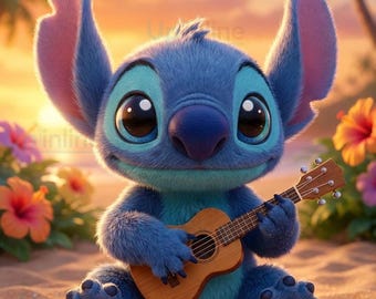 Stitch Ukulele Art Print, Tropical Beach Nursery Decor (Digital Download)