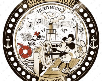 Steamboat Willie Mickey Mouse Vintage Cartoon PNG (Digital Download