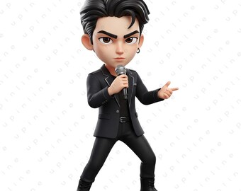 3D K-Pop Idol Boy PNG, Chibi Singer Charakter, digitaler Download